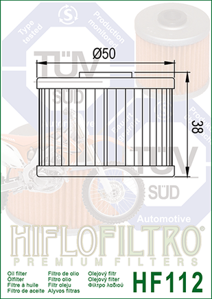 A HF112 Premium Hiflo Filtro oil filter for sale. This filter fit a variety of Honda, Kawasaki & Polaris ATV's. Our online catalog has more new and used parts that will fit your unit!
