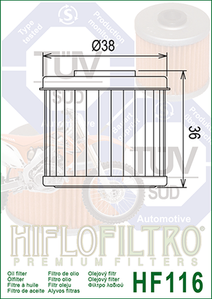 A HF116 Premium Hiflo Filtro oil filter for sale. This filter fits a variety of Honda & Polaris ATV's & Dirt Bikes. Our online catalog has more new and used parts that will fit your unit!