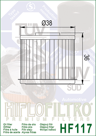 A HF117 Premium Hiflo Filtro oil filter for sale. This filter fit a variety of Honda ATV's. Our online catalog has more new and used parts that will fit your unit!