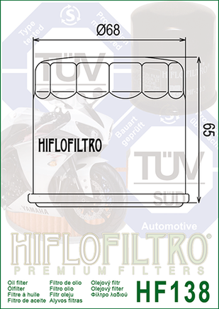 A HF138 Premium Hiflo Filtro oil filter for sale. This filter fits a variety of Suzuki & Arctic Cat ATV's & Dirt Bikes. Our online catalog has more new and used parts that will fit your unit!