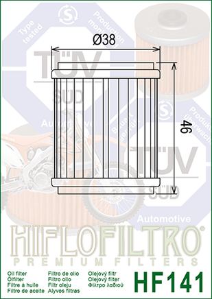A HF141 Premium Hiflo Filtro oil filter for sale. This filter fits a variety of Yamaha dirtbikes and ATV's. Our online catalog has more new and used parts that will fit your unit!