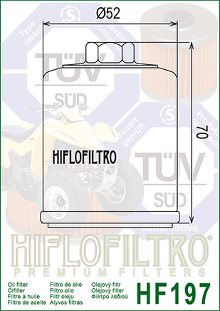 A HF197 Premium Hiflo Filtro oil filter for sale. This filter fits a variety of Polaris ATV's. Our online catalog has more new and used parts that will fit your unit!