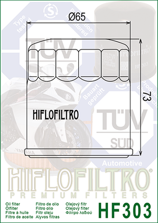 A HF303 Premium Hiflo Filtro oil filter for sale. This filter fits a variety of Kawasaki, Polaris, Yamaha ATV's and UTV's. Our online catalog has more new and used parts that will fit your unit!