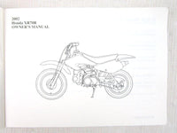 A used Owners Manual from a 2002 XR70R Honda OEM Part # 31GCF650 for sale. Honda dirt bike online? Oh, Yes! Find parts that fit your unit here!